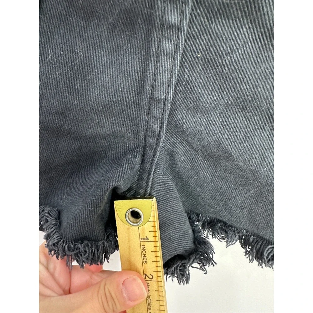 PacSun Denim Shorts 28 Black Vintage High Rise‎ Distressed Raw Hem Y2K Grunge